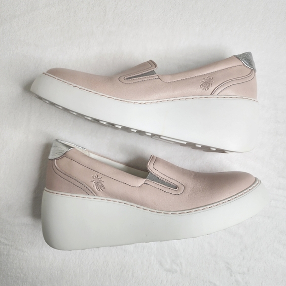 Fly London Shoes - Fly London Women's Deca Pink Leather Slip On Wedge Sneakers Size 10 Casual